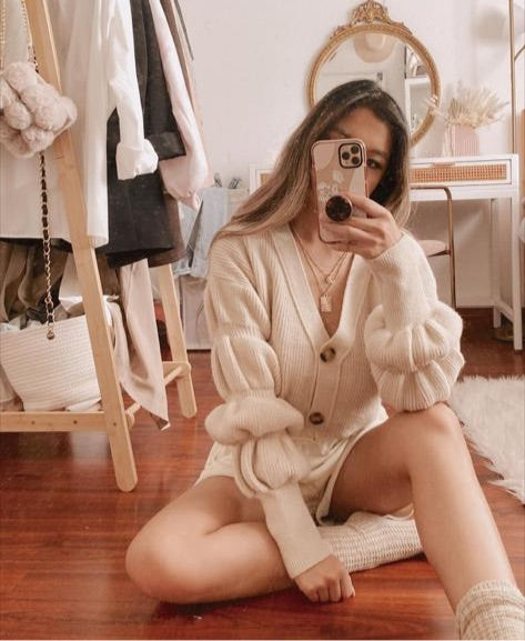 Bubble Sleeve Knit Cardigan