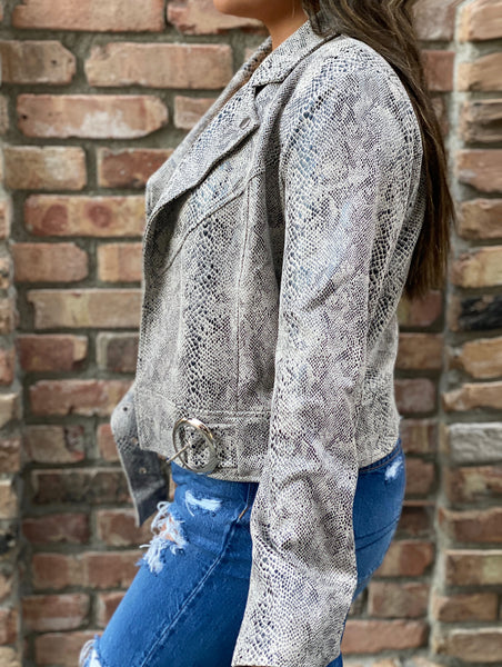 Faux Suede Snakeskin Jacket