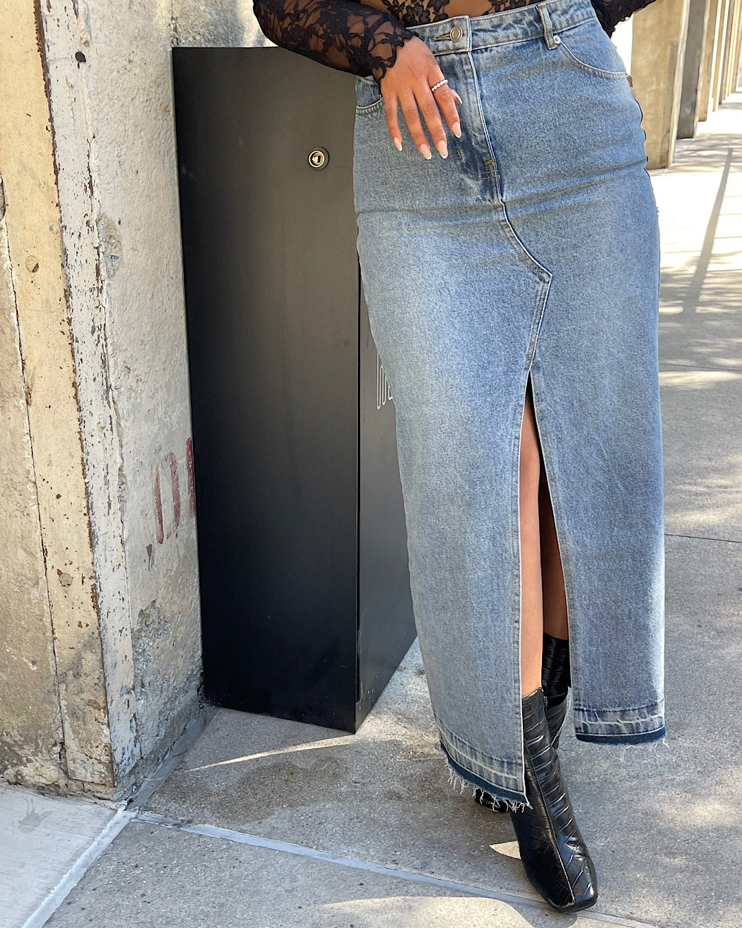 Denim maxi skirt