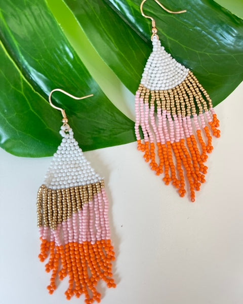 Ombre Beaded Fringe Earrings